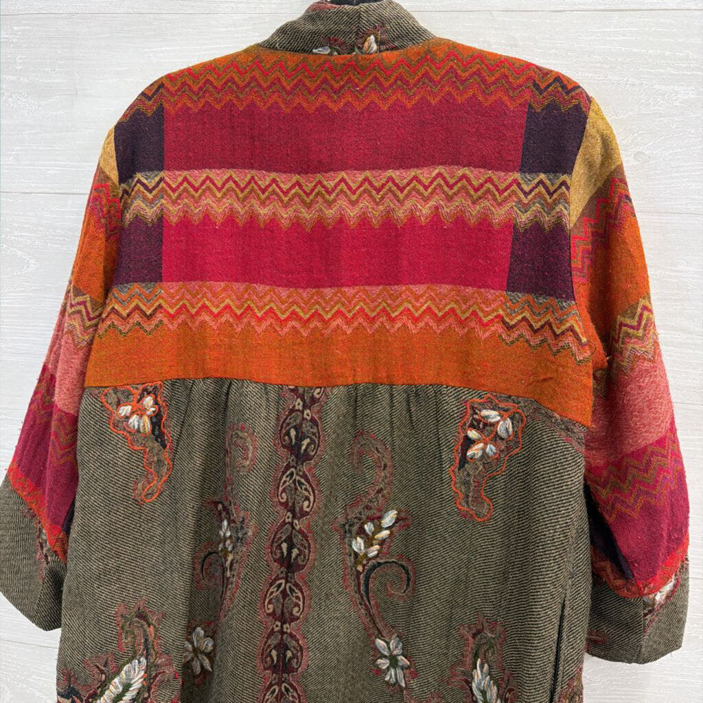 Soft Surroundings Red/ Multi Print Long Sleeve Open Front Jacket Top Large