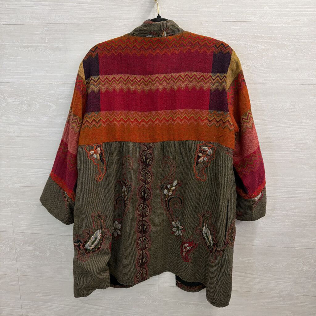 Soft Surroundings Red/ Multi Print Long Sleeve Open Front Jacket Top Large
