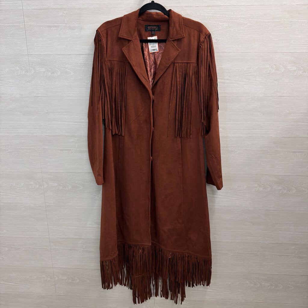 Shyanne Brown Faux Suede Western Style Fringe Long Jacket Large