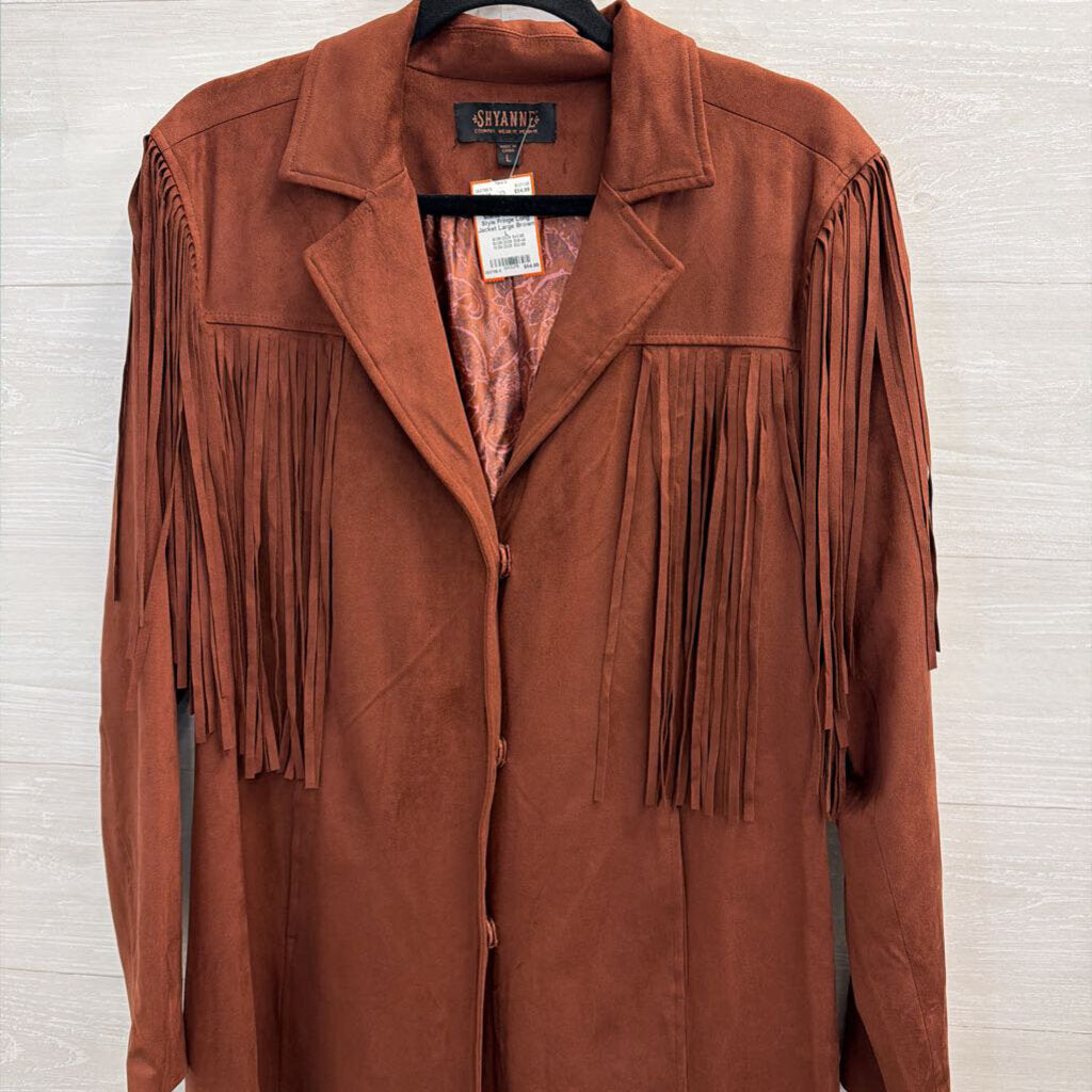 Shyanne Brown Faux Suede Western Style Fringe Long Jacket Large