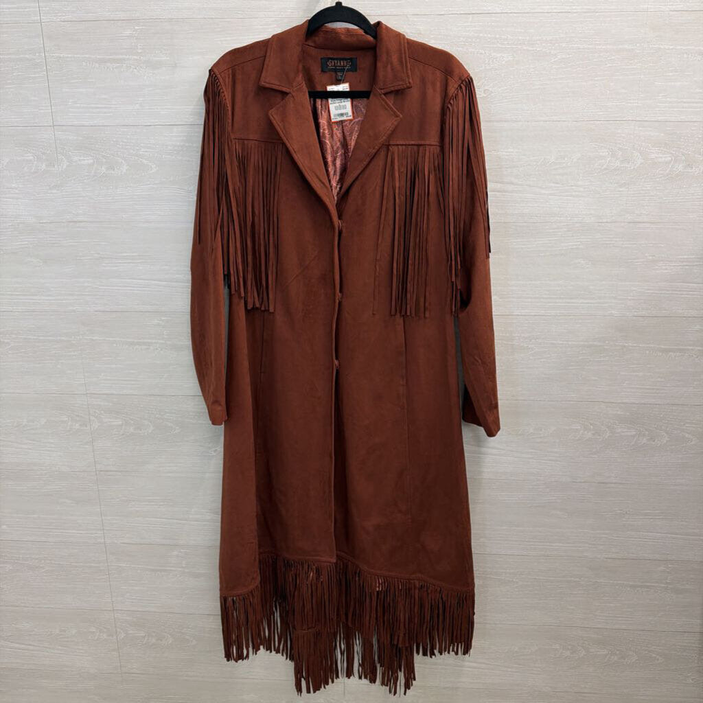 Shyanne Brown Faux Suede Western Style Fringe Long Jacket Large