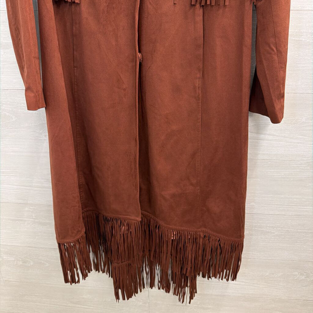 Shyanne Brown Faux Suede Western Style Fringe Long Jacket Large