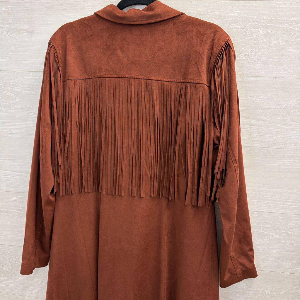 Shyanne Brown Faux Suede Western Style Fringe Long Jacket Large