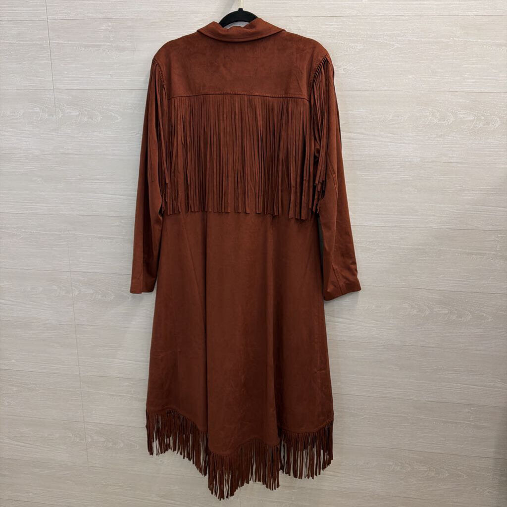 Shyanne Brown Faux Suede Western Style Fringe Long Jacket Large