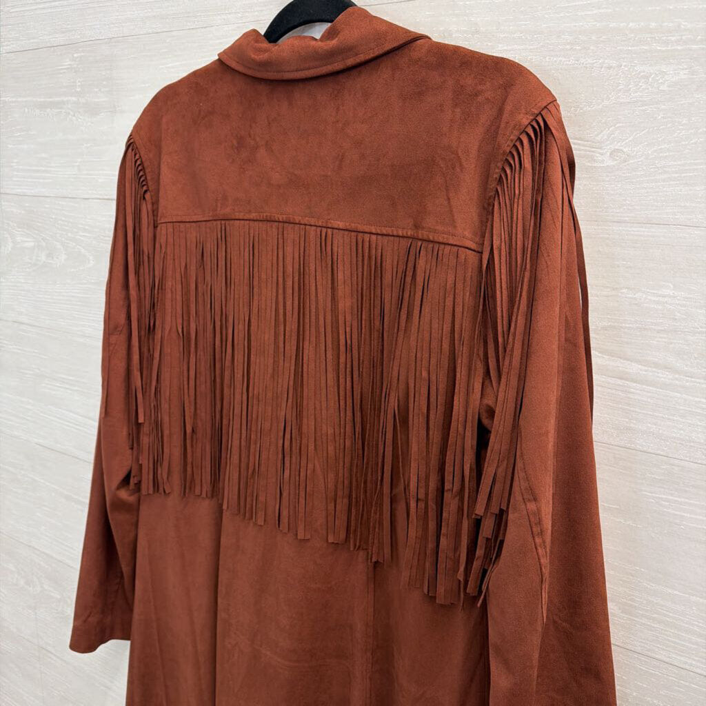 Shyanne Brown Faux Suede Western Style Fringe Long Jacket Large