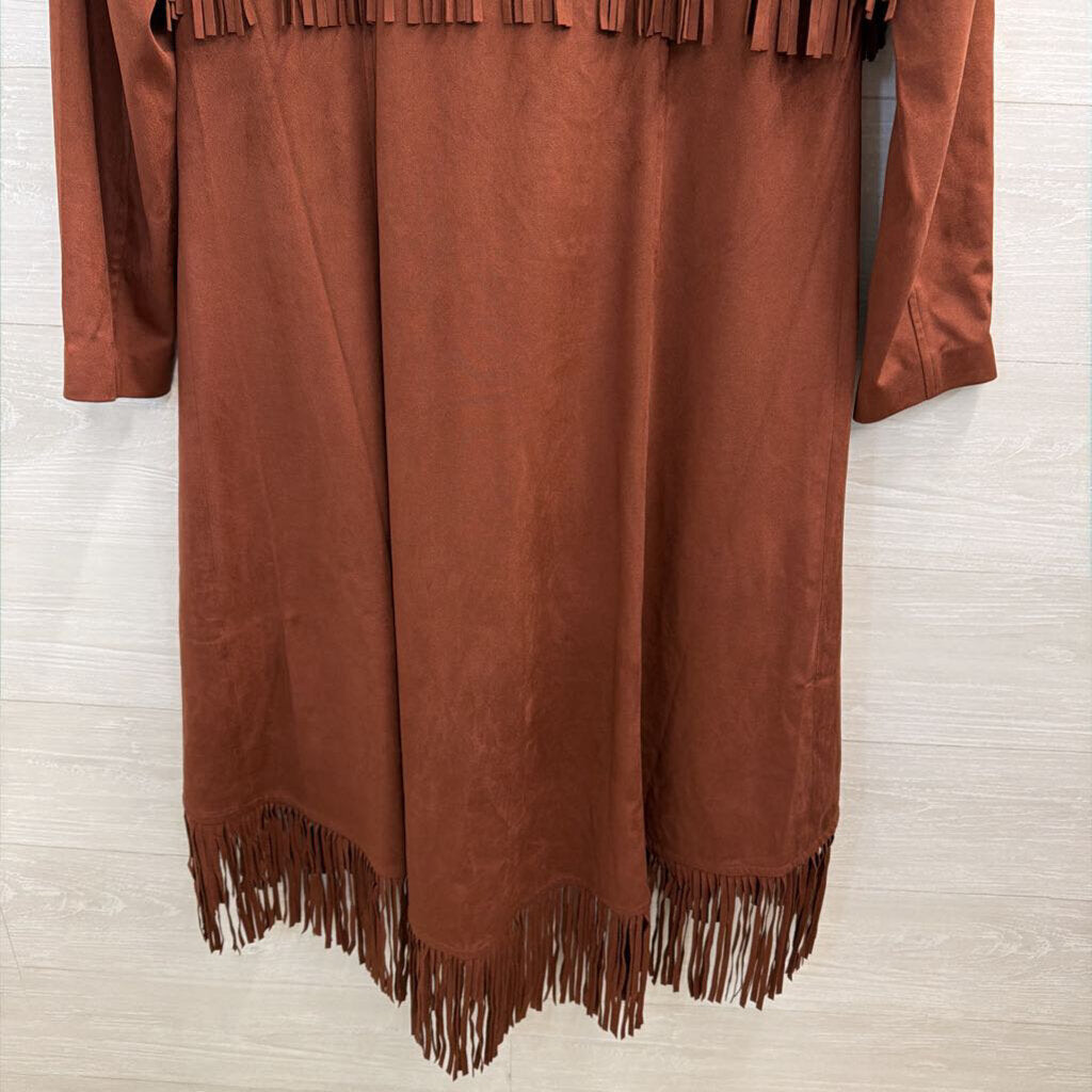 Shyanne Brown Faux Suede Western Style Fringe Long Jacket Large