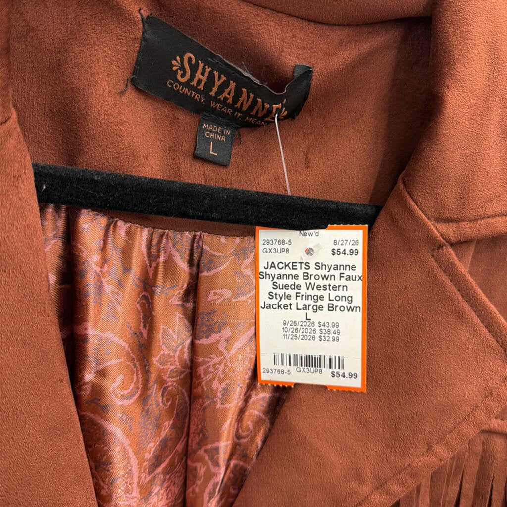 Shyanne Brown Faux Suede Western Style Fringe Long Jacket Large