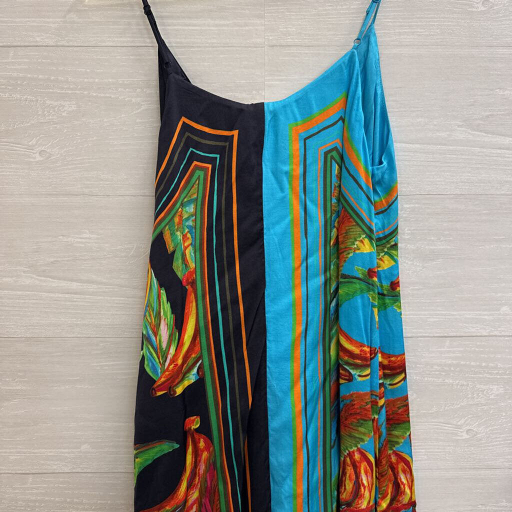 Farm Rio Blue Silky Print Wrap Dress Small