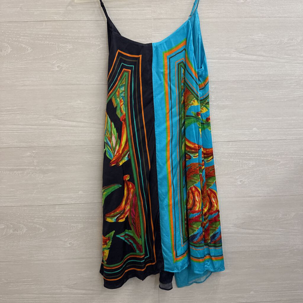 Farm Rio Blue Silky Print Wrap Dress Small
