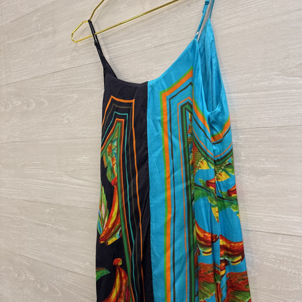 Farm Rio Blue Silky Print Wrap Dress Small