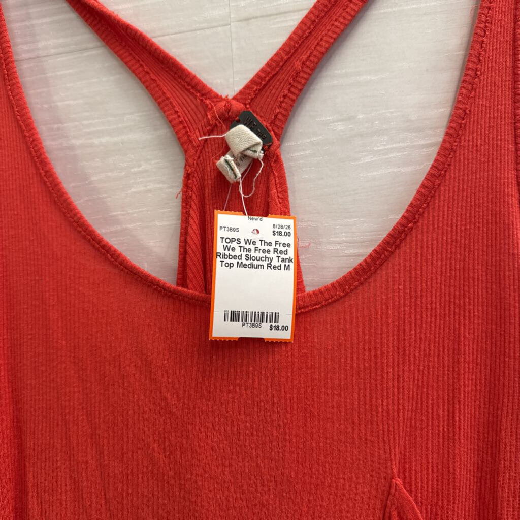 We The Free Red Ribbed Slouchy Tank Top Medium