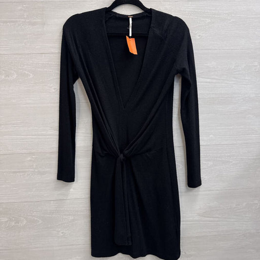 Free People Black Knit V Neck Knot Front Long Sleeve Mini Dress Small