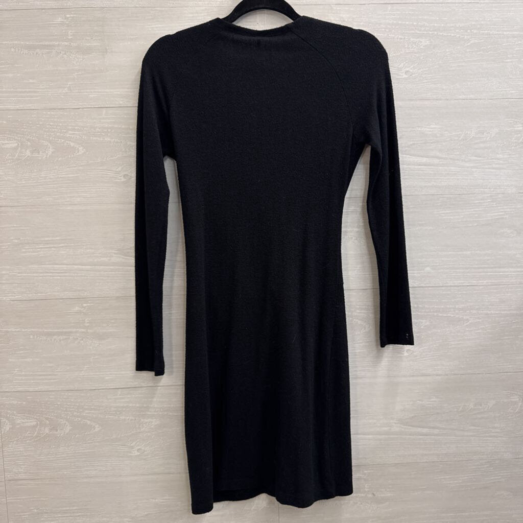 Free People Black Knit V Neck Knot Front Long Sleeve Mini Dress Small