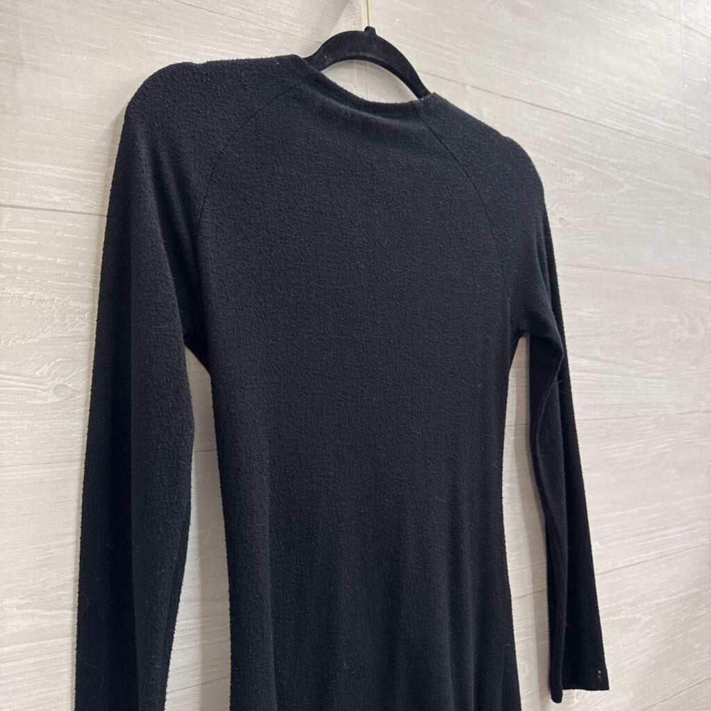 Free People Black Knit V Neck Knot Front Long Sleeve Mini Dress Small
