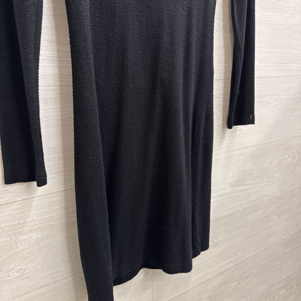 Free People Black Knit V Neck Knot Front Long Sleeve Mini Dress Small