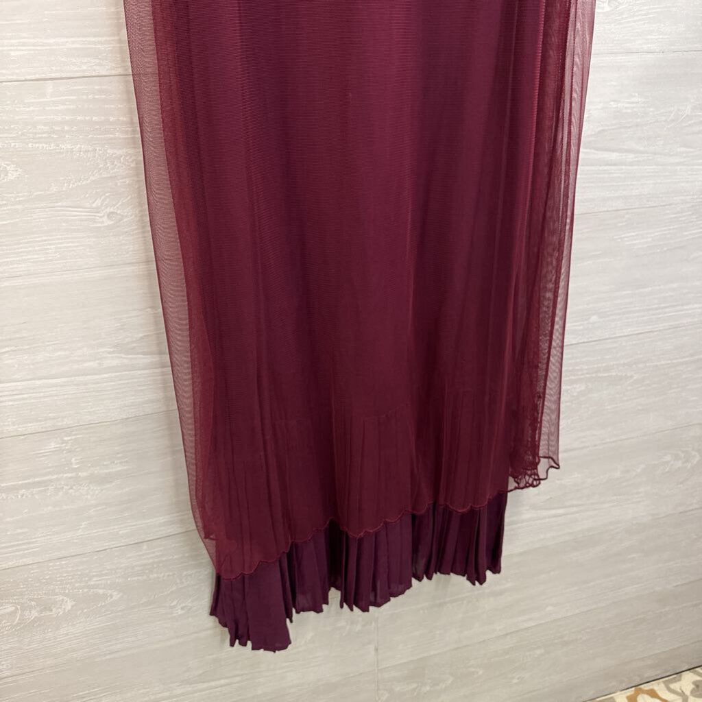 April Cornell Burgundy Mesh Short Sleeve Embroidered Detail Short Sleeve Maxi Dress Small