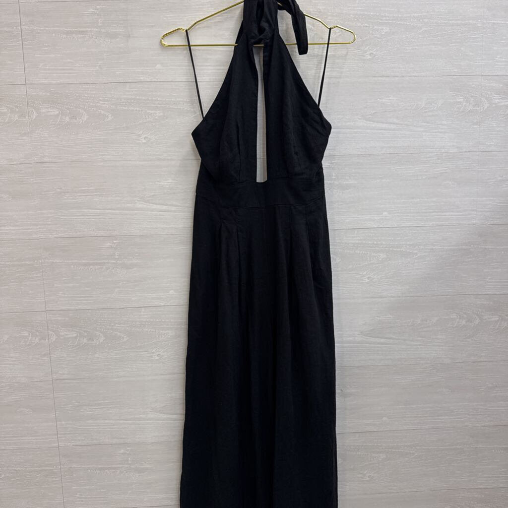 Anthropologie Black Halter Neck Cut Out Wide Leg Jumpsuit Extra Small