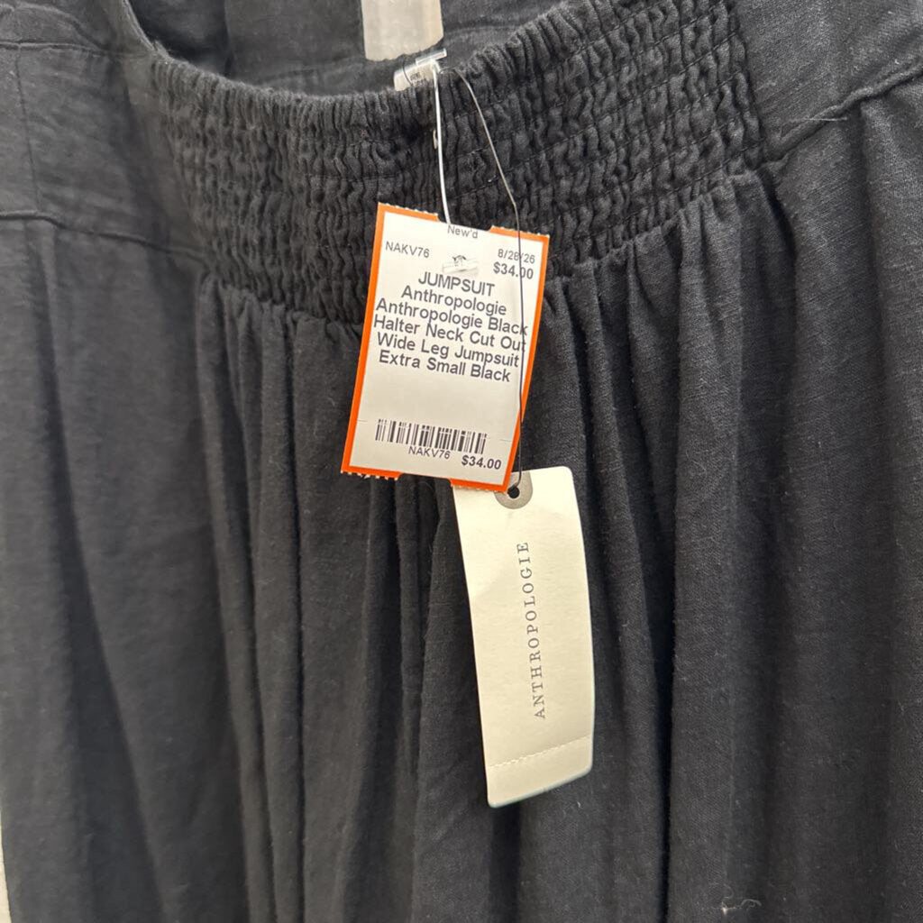 Anthropologie Black Halter Neck Cut Out Wide Leg Jumpsuit Extra Small
