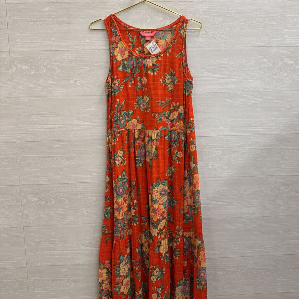 April Cornell Orange/ Multi Floral Print Sleeveless Maxi Dress Extra Small