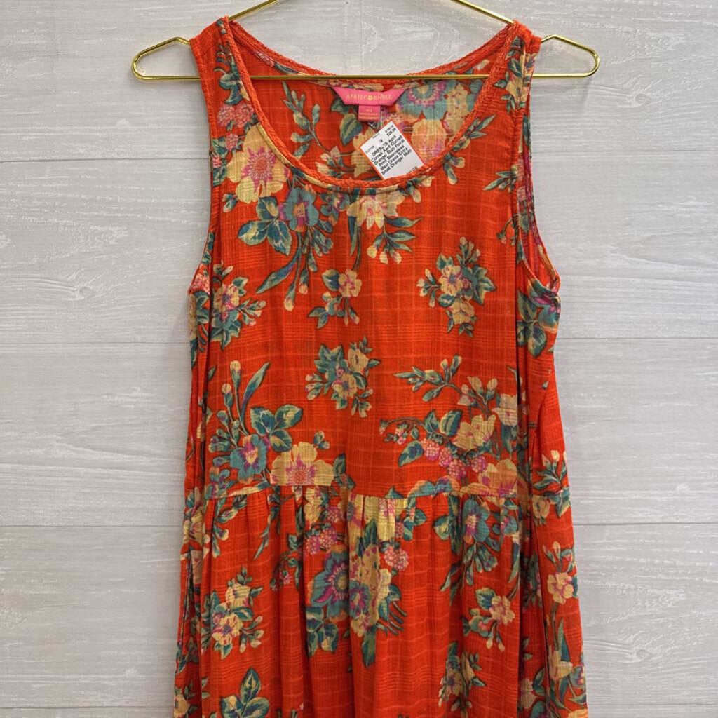 April Cornell Orange/ Multi Floral Print Sleeveless Maxi Dress Extra Small