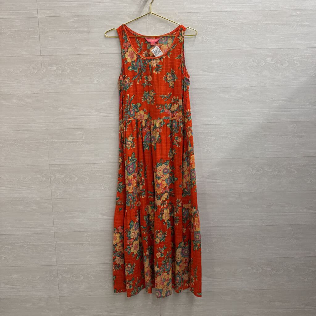 April Cornell Orange/ Multi Floral Print Sleeveless Maxi Dress Extra Small