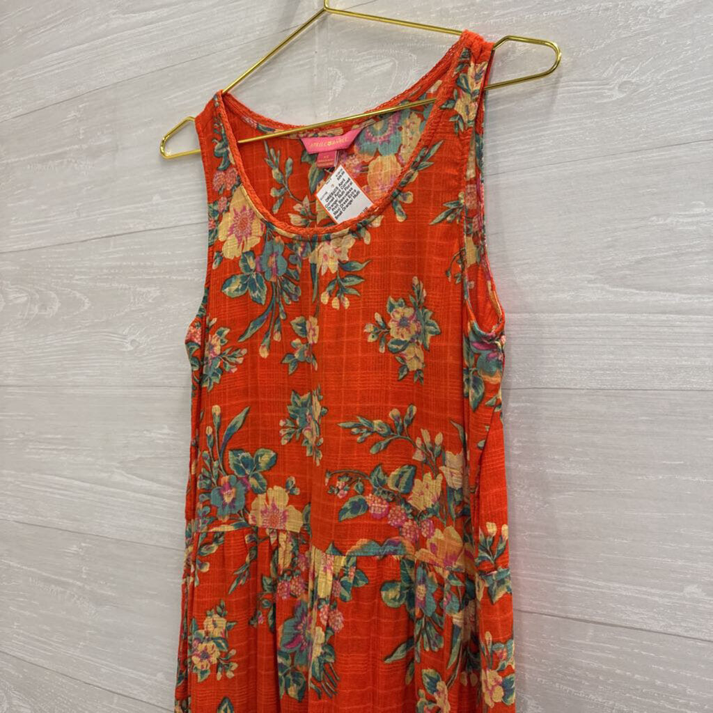 April Cornell Orange/ Multi Floral Print Sleeveless Maxi Dress Extra Small