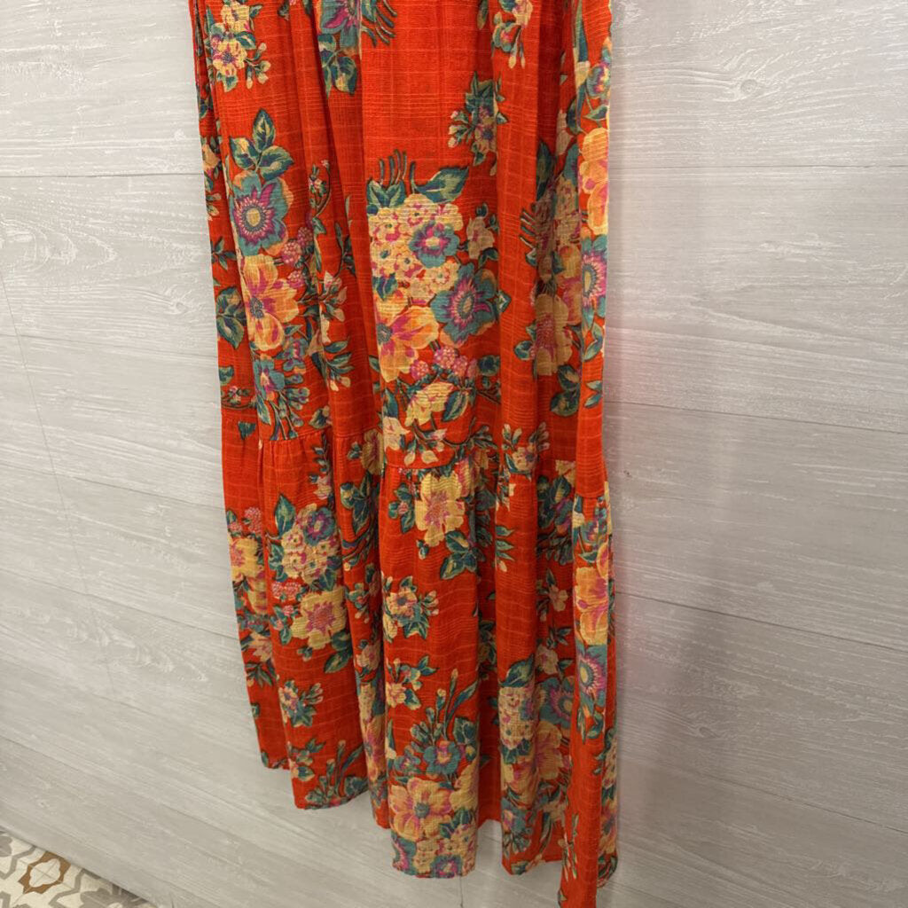 April Cornell Orange/ Multi Floral Print Sleeveless Maxi Dress Extra Small