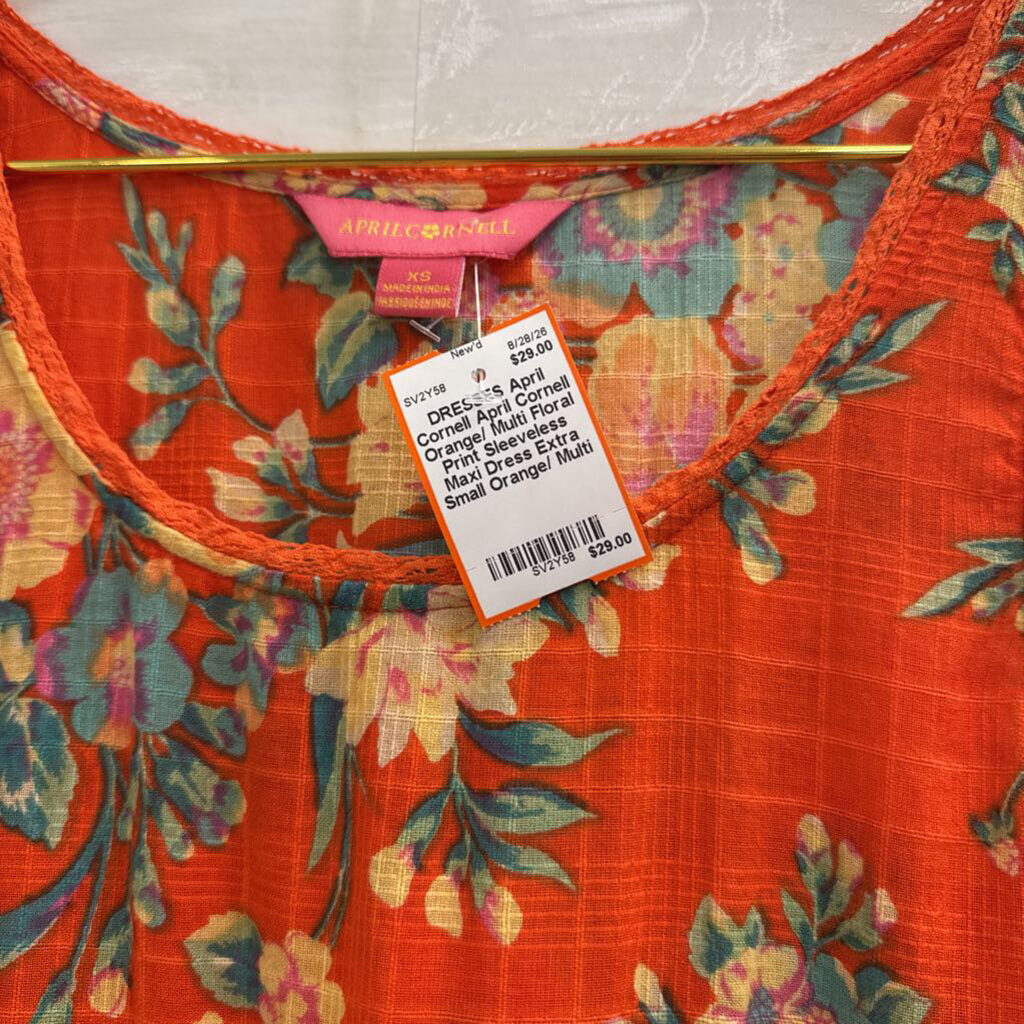 April Cornell Orange/ Multi Floral Print Sleeveless Maxi Dress Extra Small