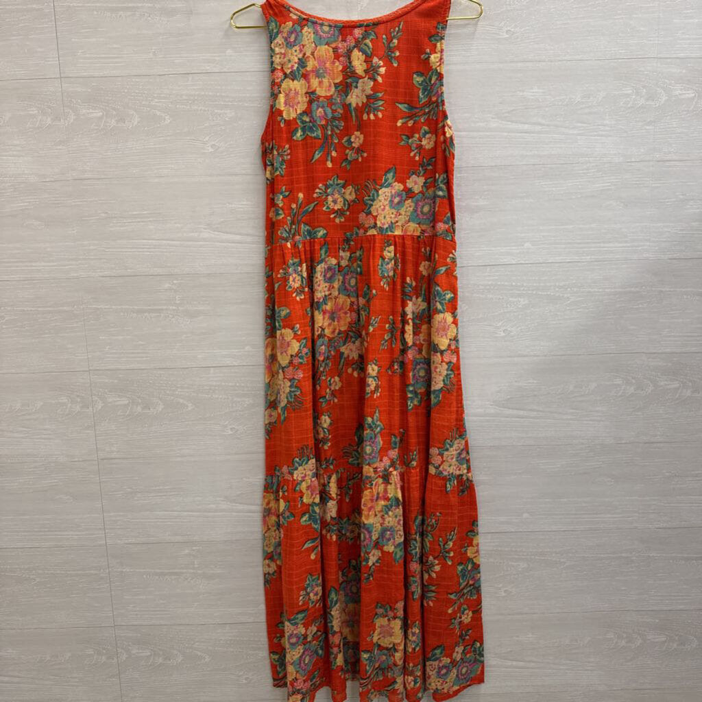 April Cornell Orange/ Multi Floral Print Sleeveless Maxi Dress Extra Small