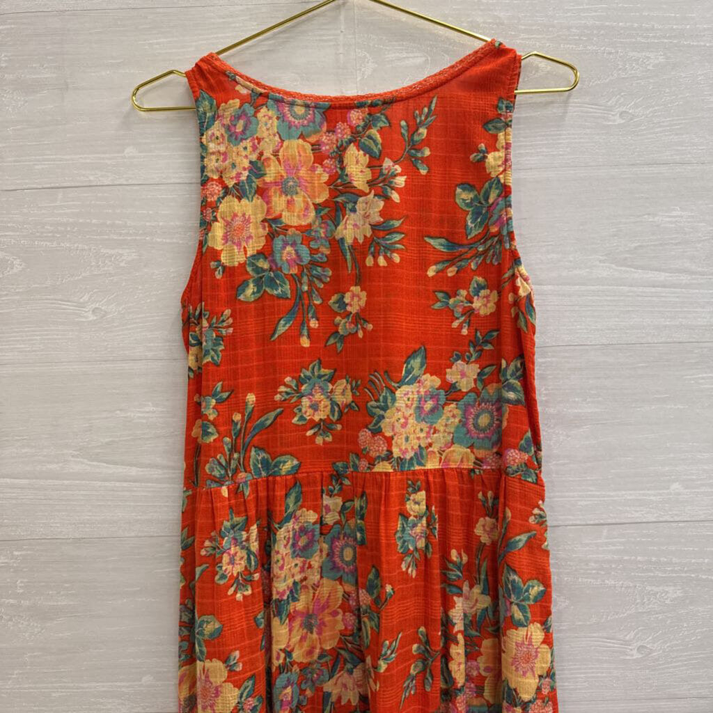 April Cornell Orange/ Multi Floral Print Sleeveless Maxi Dress Extra Small