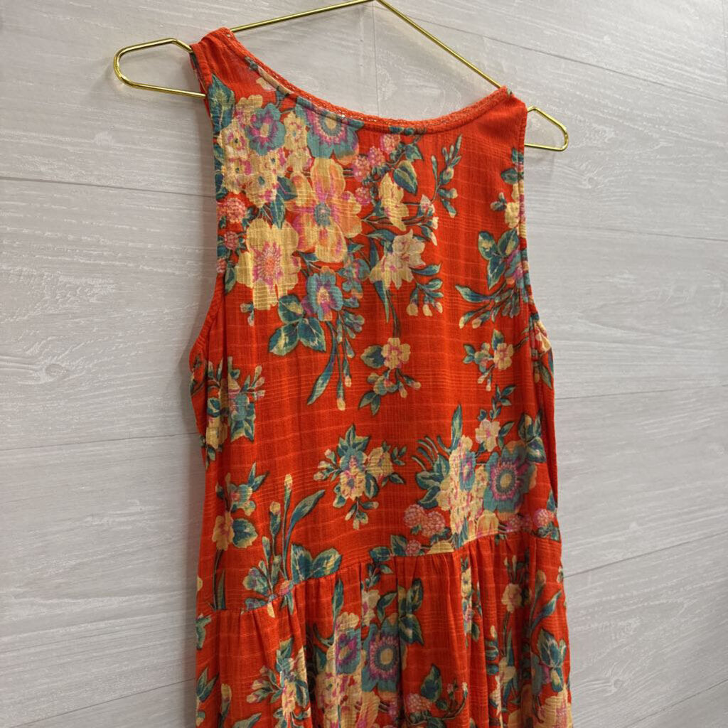 April Cornell Orange/ Multi Floral Print Sleeveless Maxi Dress Extra Small