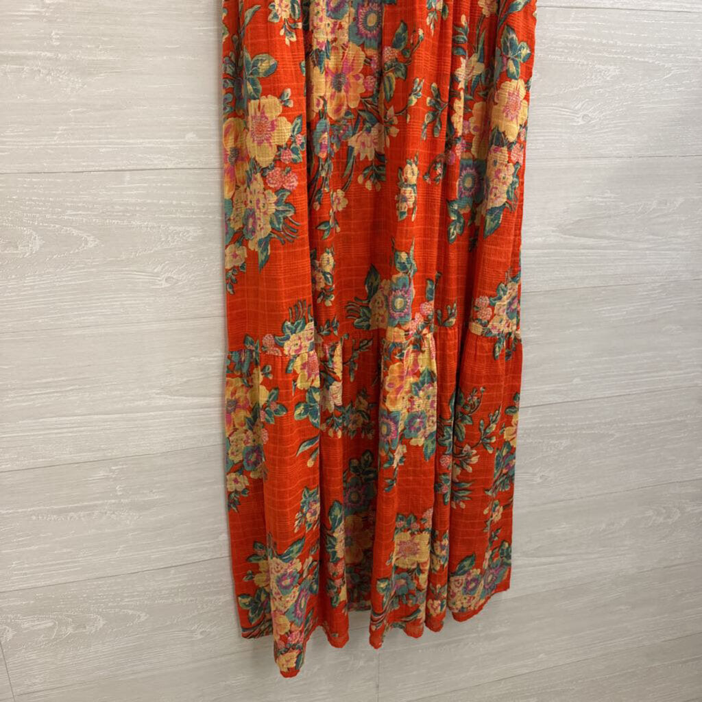 April Cornell Orange/ Multi Floral Print Sleeveless Maxi Dress Extra Small