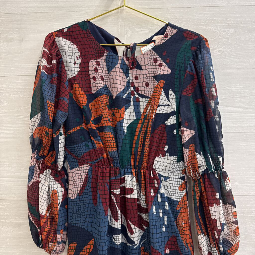 Hutch Blue/ Multi Print Long Sleeve Dress Extra Small