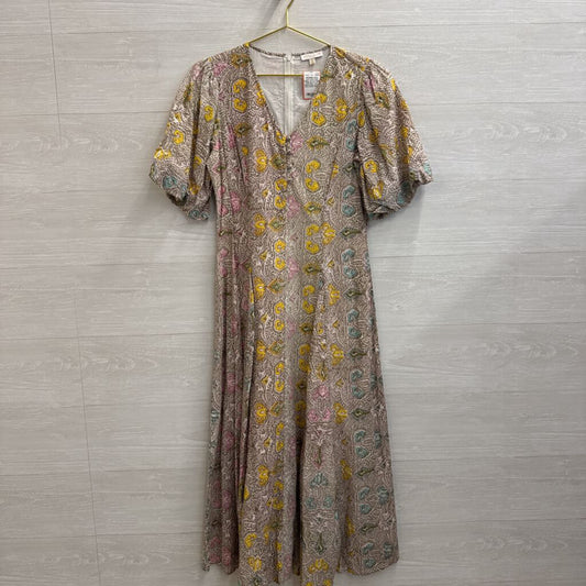 Anna Cate White/ Brown/ Multi Print Short Puff Sleeve Maxi Dress Extra Small