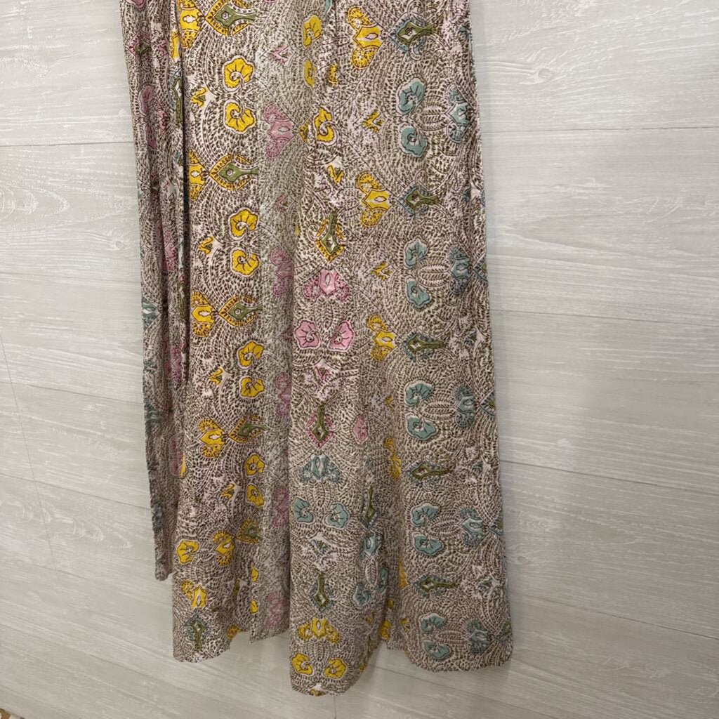 Anna Cate White/ Brown/ Multi Print Short Puff Sleeve Maxi Dress Extra Small