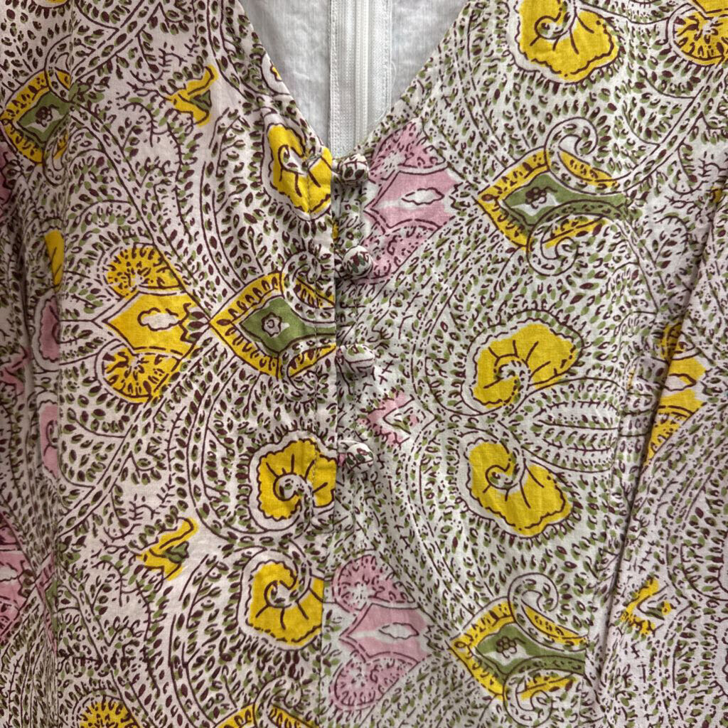 Anna Cate White/ Brown/ Multi Print Short Puff Sleeve Maxi Dress Extra Small