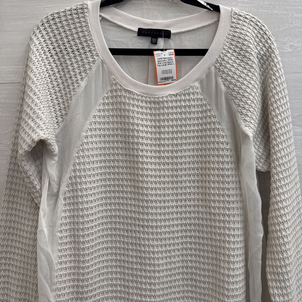 Sanctuary White Knit Long Sleeve Top Large