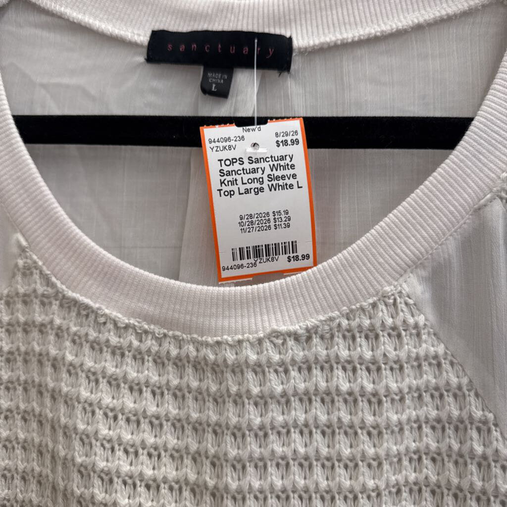 Sanctuary White Knit Long Sleeve Top Large