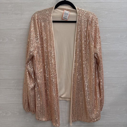 Rose Gold Sequin Long Sleeve Open Front Top Large