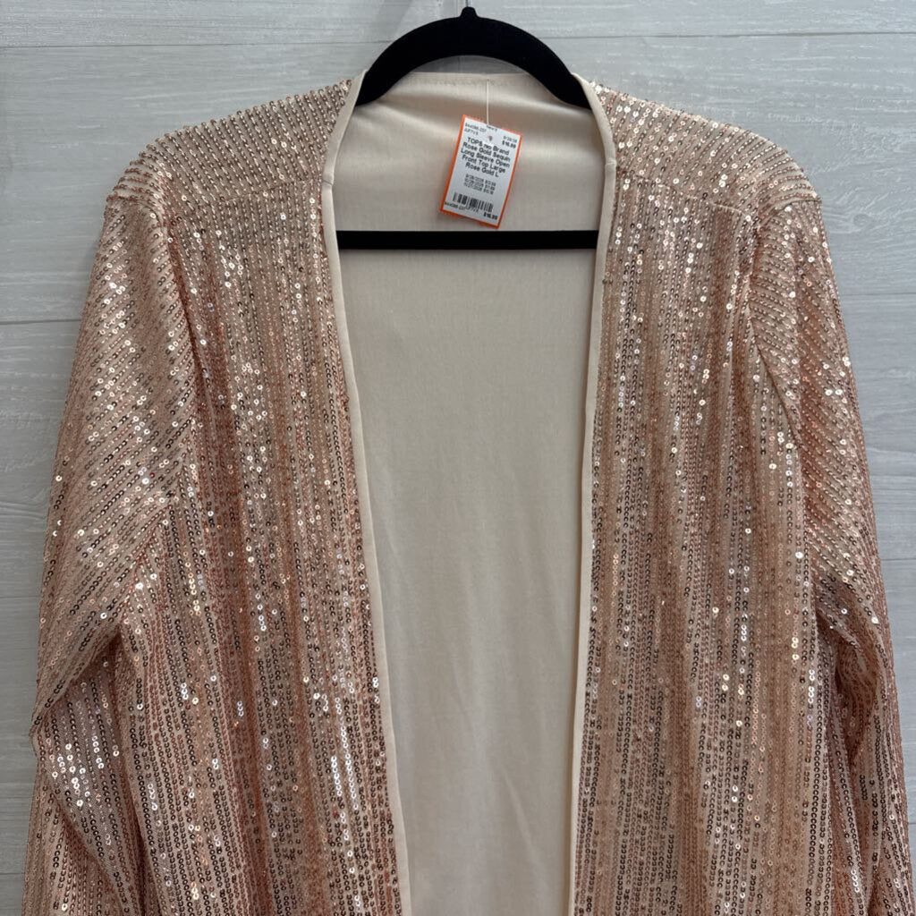 Rose Gold Sequin Long Sleeve Open Front Top Large