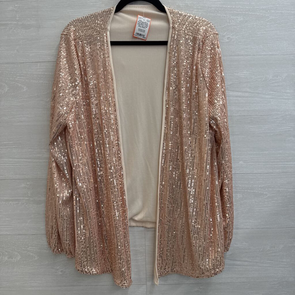 Rose Gold Sequin Long Sleeve Open Front Top Large