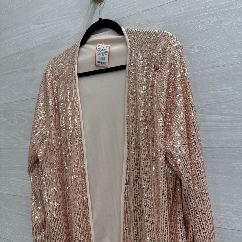 Rose Gold Sequin Long Sleeve Open Front Top Large