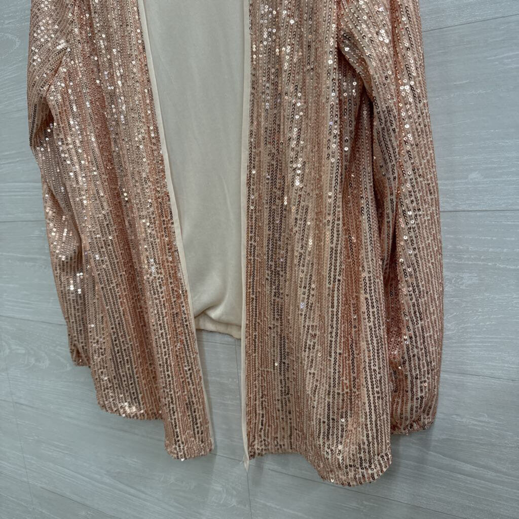Rose Gold Sequin Long Sleeve Open Front Top Large