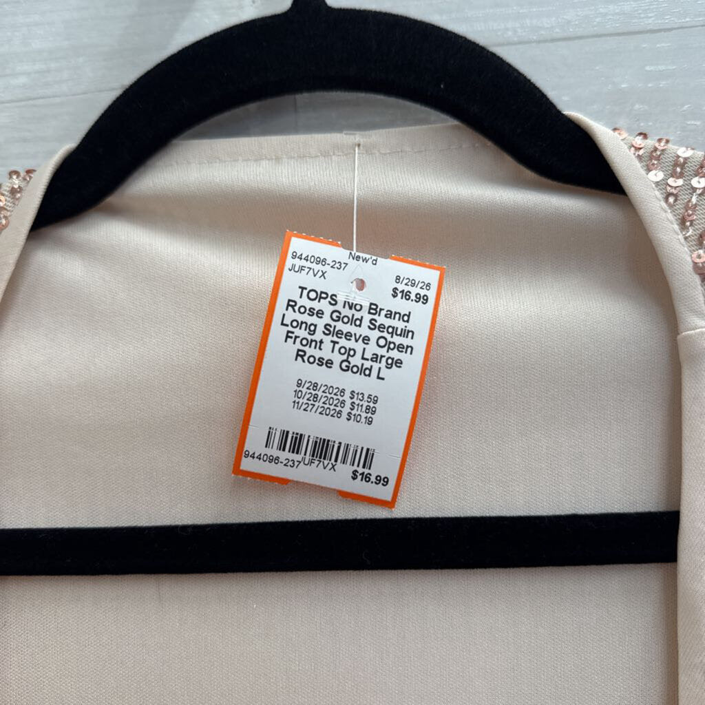 Rose Gold Sequin Long Sleeve Open Front Top Large