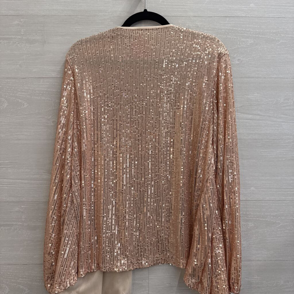 Rose Gold Sequin Long Sleeve Open Front Top Large