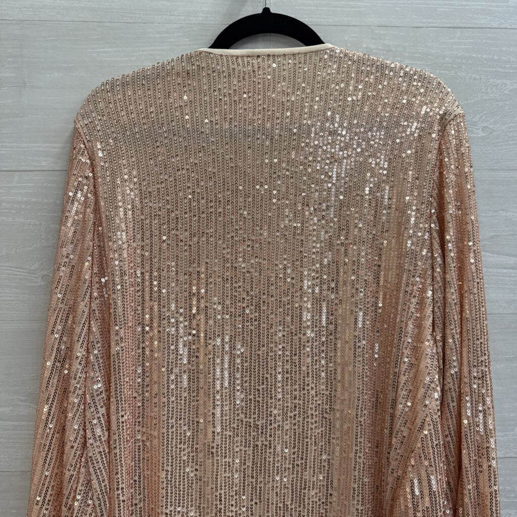 Rose Gold Sequin Long Sleeve Open Front Top Large