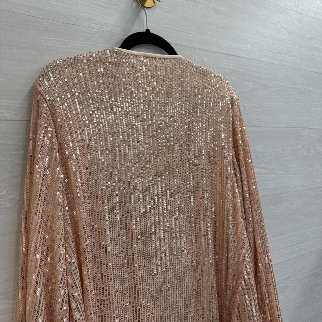Rose Gold Sequin Long Sleeve Open Front Top Large