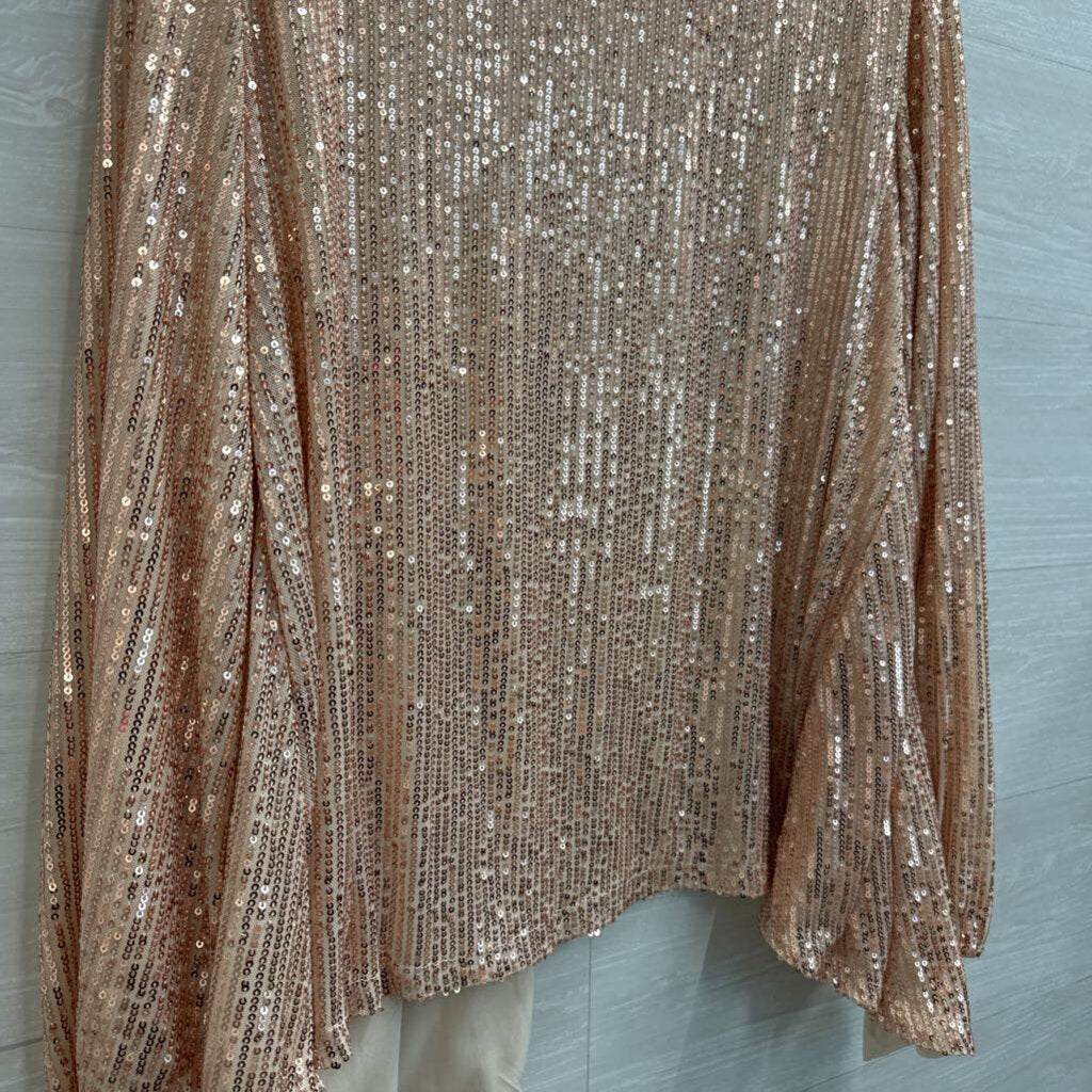 Rose Gold Sequin Long Sleeve Open Front Top Large