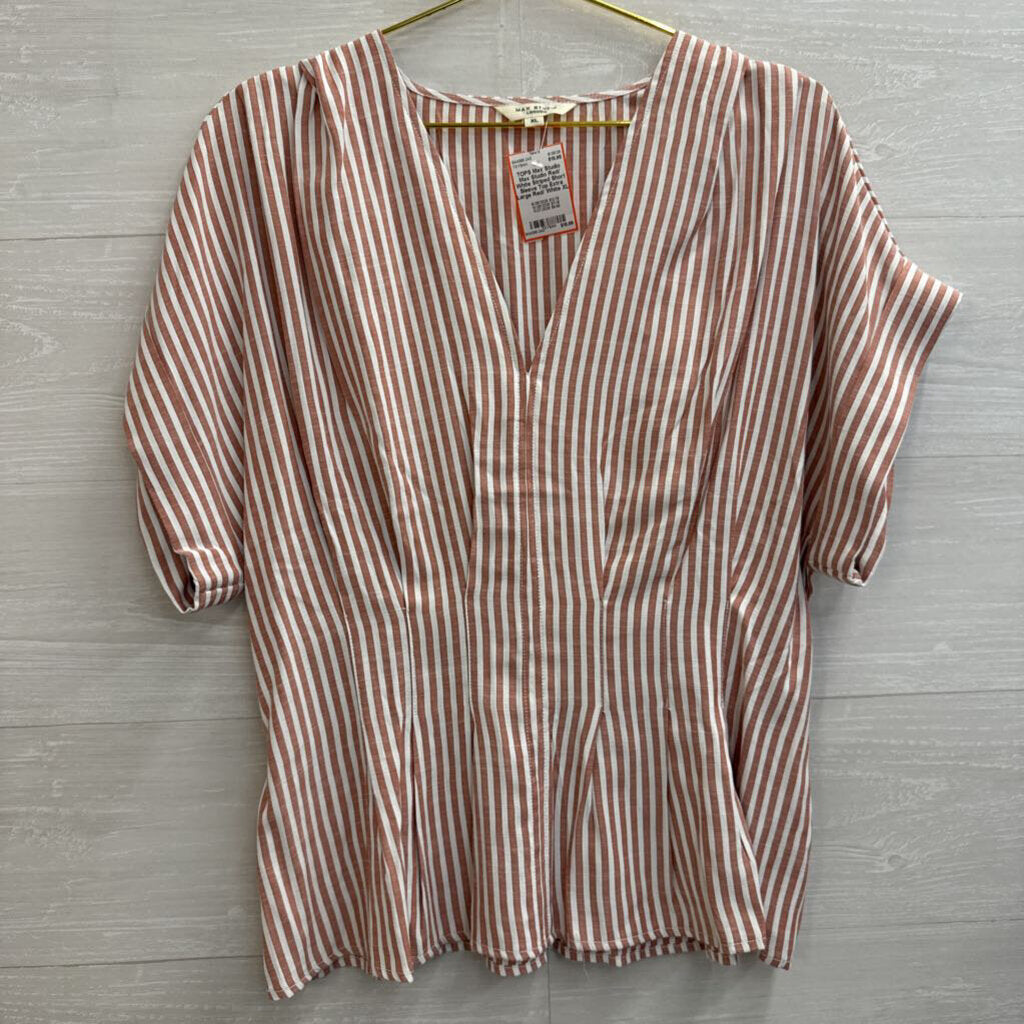Max Studio Red/ White Striped Short Sleeve Top Extra Large