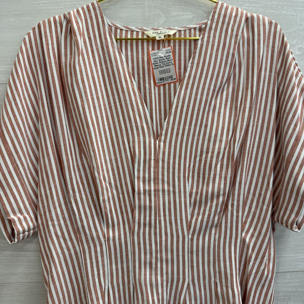 Max Studio Red/ White Striped Short Sleeve Top Extra Large